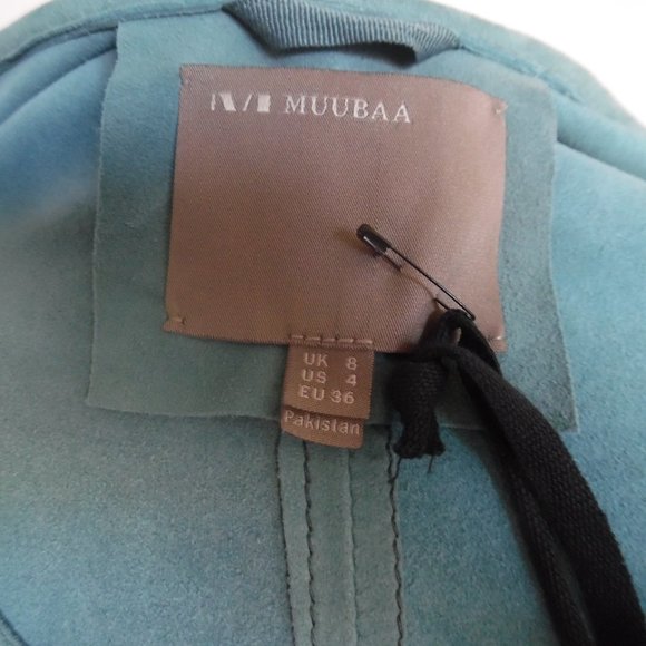 Muubaa Hi-Low Sinatra Drape Suede Turquoise Teal Top Relaxed Blouse 4 Small - Picture 9 of 11